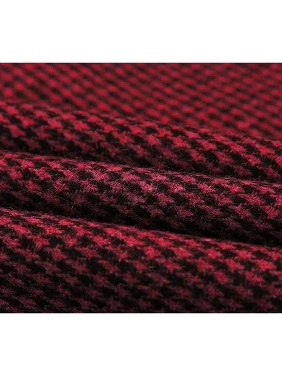 Women's Black & Wine Red Fall High Waisted Wool Plaid A-line Long Maxi Skirt - Picture 6 of 6